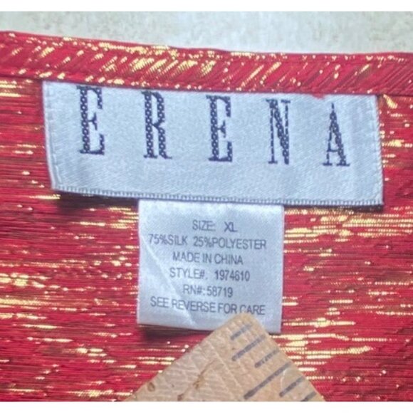 Erena Red & Gold Metallic Sleeveless Tank Top XL Silk Blend Holiday Party Glam - Picture 4 of 6